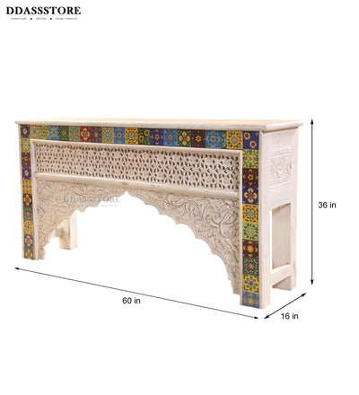 White Solid wood HandCarved Console & Side Table - D'DASS Store