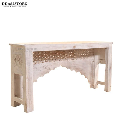 White Solid wood HandCarved Console & Side Table - D'DASS Store