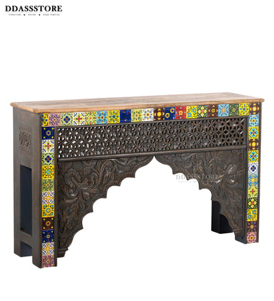 Distressed Walnut Solid wood HandCarved Console & Side Table - D'DASS Store