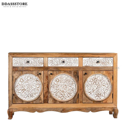 Distressed White Solid wood HandCarved Console & Side Table - D'DASS Store