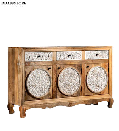 Distressed White Solid wood HandCarved Console & Side Table - D'DASS Store