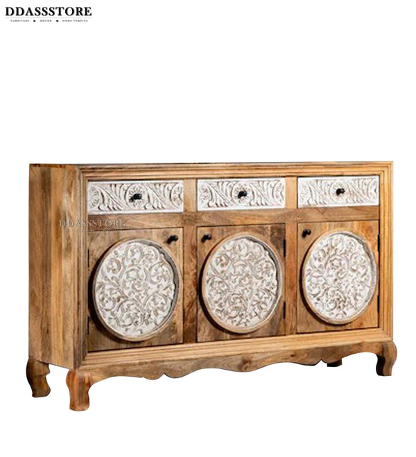 Distressed White Solid wood HandCarved Console & Side Table - D'DASS Store