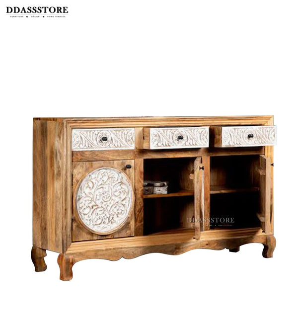 Distressed White Solid wood HandCarved Console & Side Table - D'DASS Store