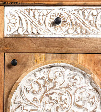 Distressed White Solid wood HandCarved Console & Side Table - D'DASS Store