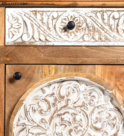 Distressed White Solid wood HandCarved Console & Side Table - D'DASS Store