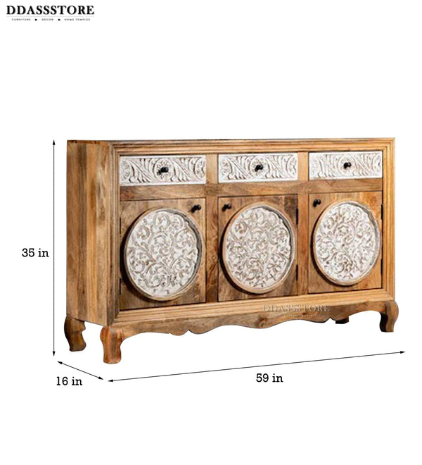 Distressed White Solid wood HandCarved Console & Side Table - D'DASS Store