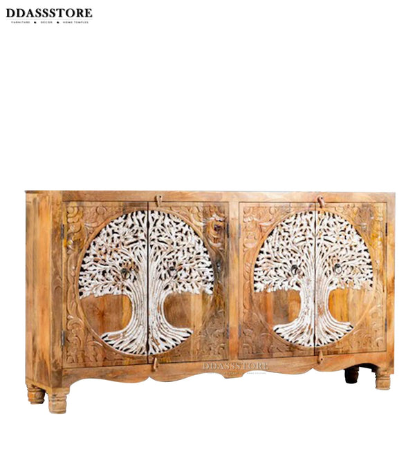 Distressed White Solid wood HandCarved Console & Side Table - D'DASS Store
