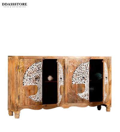 Distressed White Solid wood HandCarved Console & Side Table - D'DASS Store