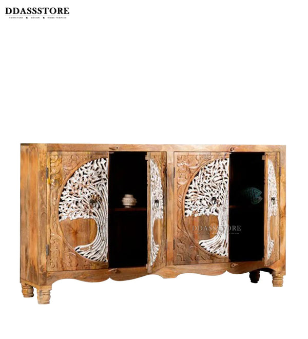 Distressed White Solid wood HandCarved Console & Side Table - D'DASS Store