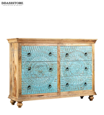 Rustic Natural Green Solid wood HandCarved Console & Side Table - D'DASS Store