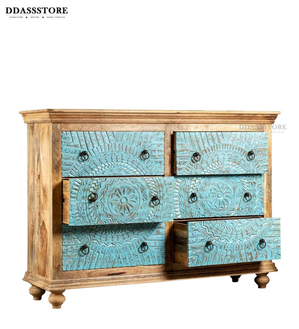 Rustic Natural Green Solid wood HandCarved Console & Side Table - D'DASS Store