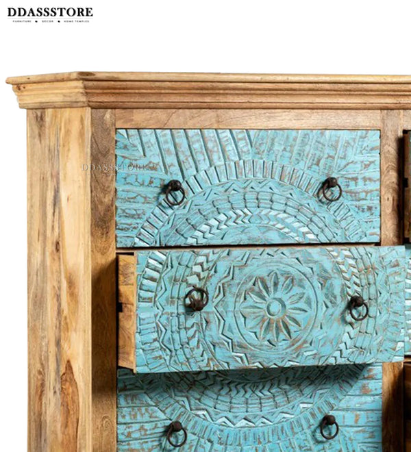 Rustic Natural Green Solid wood HandCarved Console & Side Table - D'DASS Store