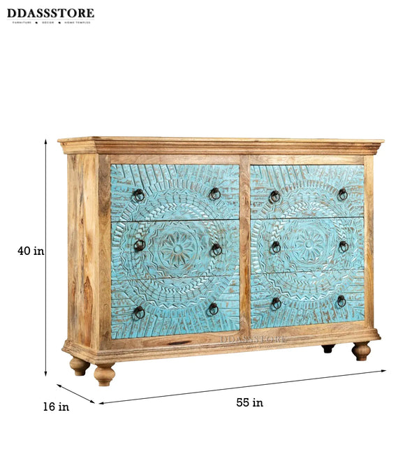 Rustic Natural Green Solid wood HandCarved Console & Side Table - D'DASS Store