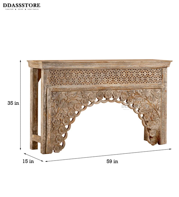 Distressed White Solid wood HandCarved Console & Side Table - D'DASS Store