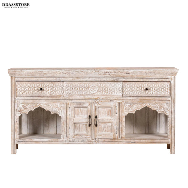 Distressed White Solid wood HandCarved Console & Side Table - D'DASS Store