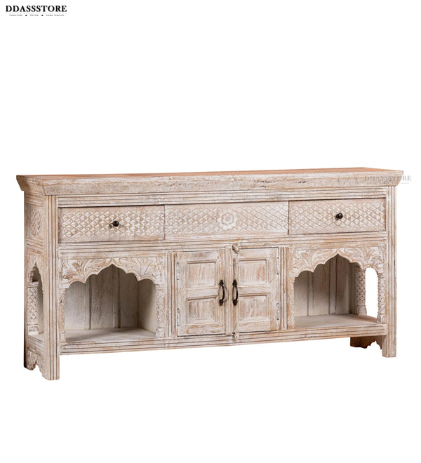 Distressed White Solid wood HandCarved Console & Side Table - D'DASS Store