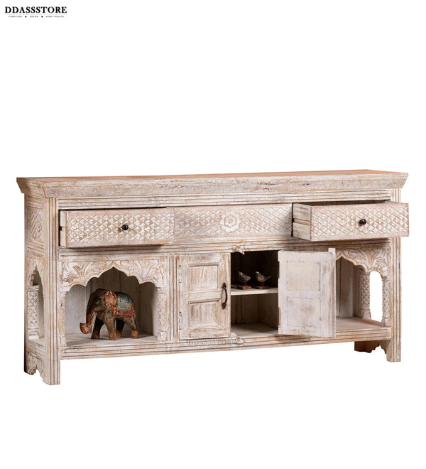 Distressed White Solid wood HandCarved Console & Side Table - D'DASS Store