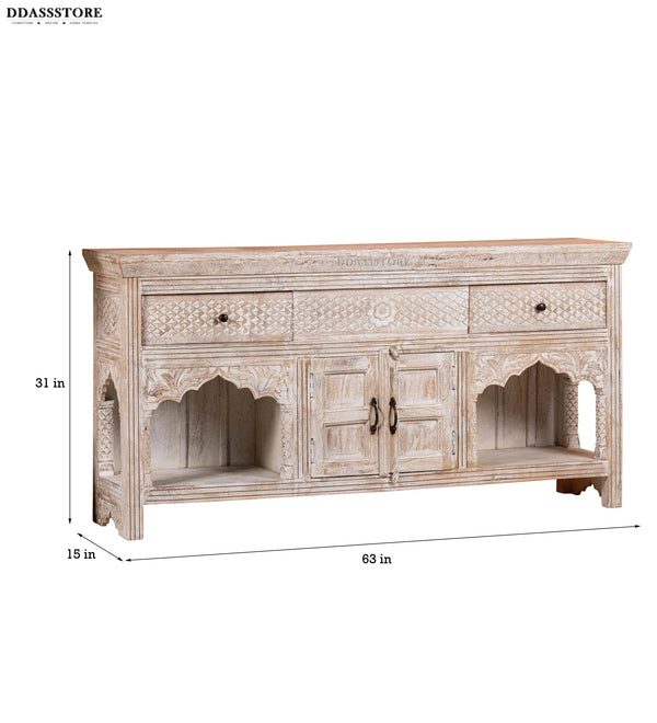 Distressed White Solid wood HandCarved Console & Side Table - D'DASS Store