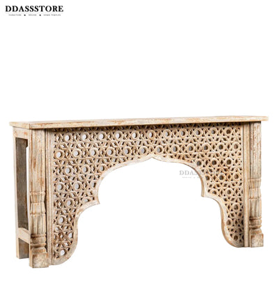 Distressed White Solid wood HandCarved Console & Side Table - D'DASS Store