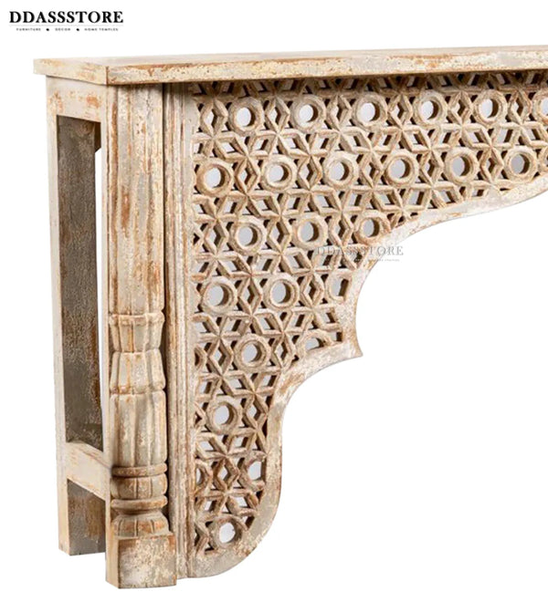 Distressed White Solid wood HandCarved Console & Side Table - D'DASS Store