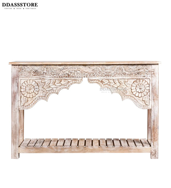 White Solid wood HandCarved Console & Side Table - D'DASS Store