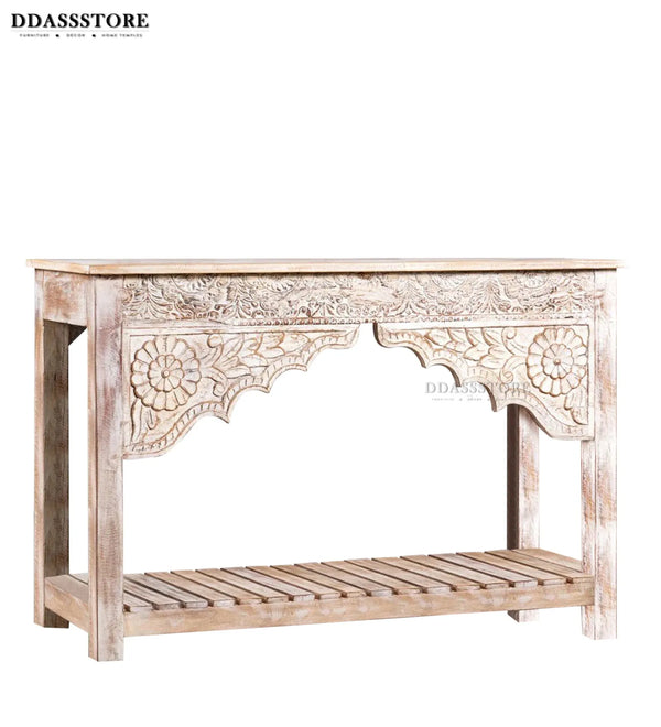 White Solid wood HandCarved Console & Side Table - D'DASS Store