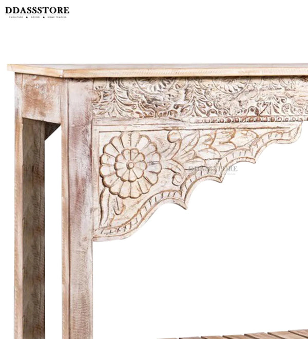 White Solid wood HandCarved Console & Side Table - D'DASS Store
