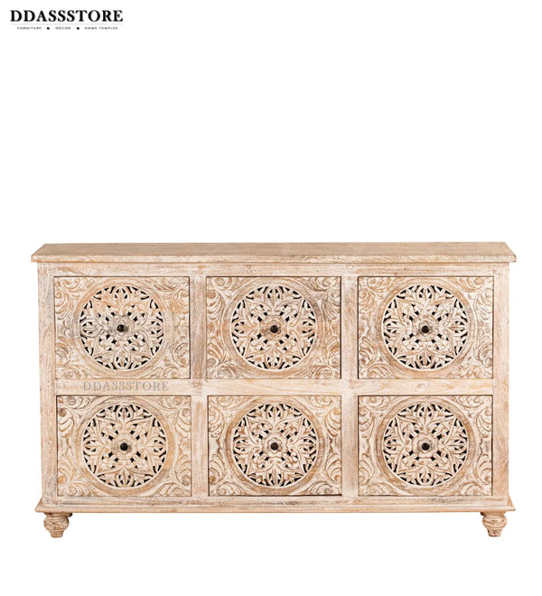 White Solid wood HandCarved Console & Side Table - D'DASS Store