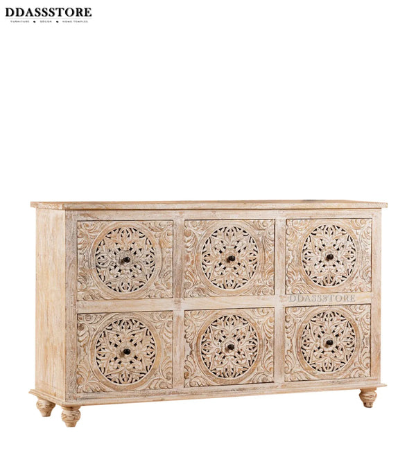 White Solid wood HandCarved Console & Side Table - D'DASS Store