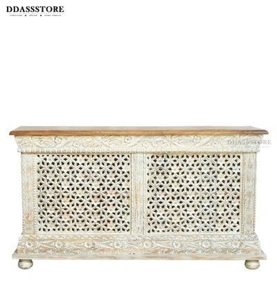 Rustic White Solid wood HandCarved Console & Side Table - D'DASS Store