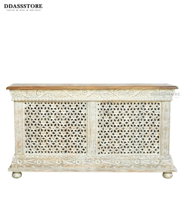 Rustic White Solid wood HandCarved Console & Side Table - D'DASS Store