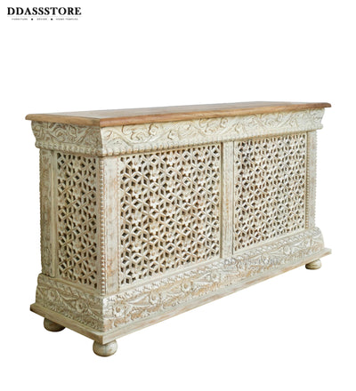 Rustic White Solid wood HandCarved Console & Side Table - D'DASS Store