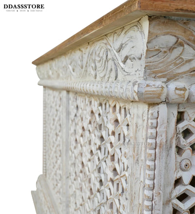 Rustic White Solid wood HandCarved Console & Side Table - D'DASS Store