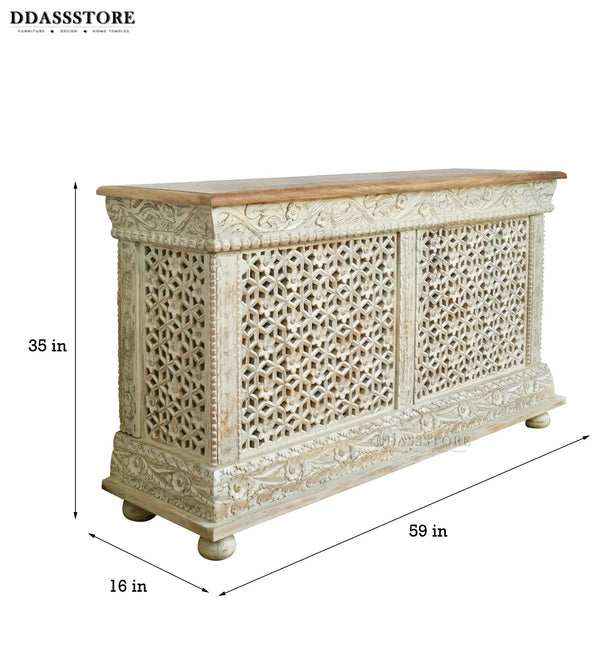 Rustic White Solid wood HandCarved Console & Side Table - D'DASS Store