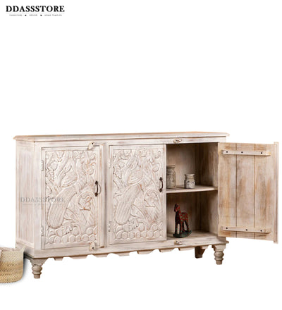 Rustic White Solid wood HandCarved Console & Side Table - D'DASS Store