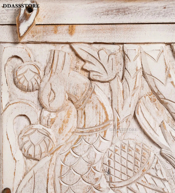 Rustic White Solid wood HandCarved Console & Side Table - D'DASS Store