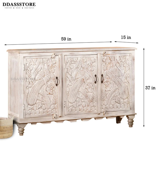 Rustic White Solid wood HandCarved Console & Side Table - D'DASS Store