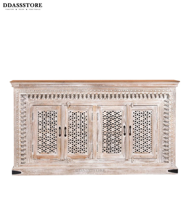 Rustic White Solid wood HandCarved Console & Side Table - D'DASS Store