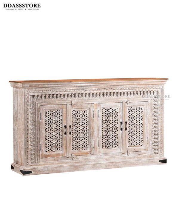 Rustic White Solid wood HandCarved Console & Side Table - D'DASS Store