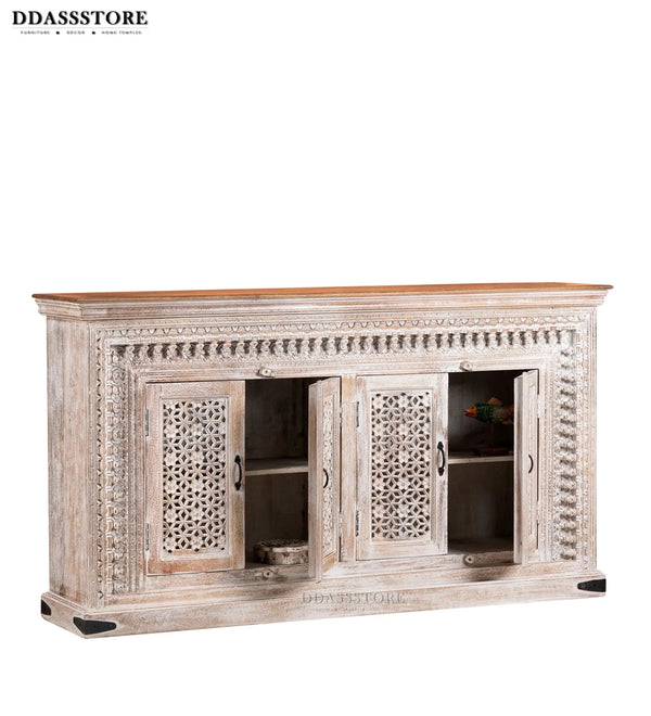 Rustic White Solid wood HandCarved Console & Side Table - D'DASS Store