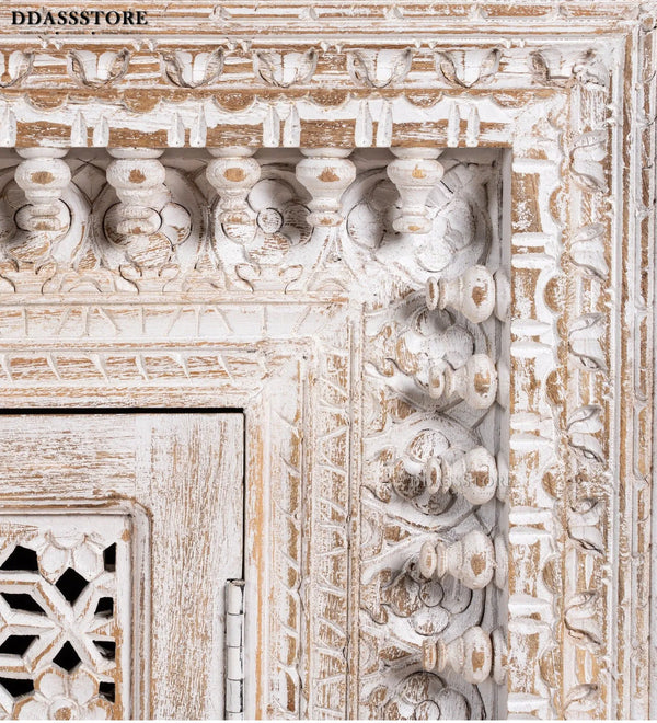 Rustic White Solid wood HandCarved Console & Side Table - D'DASS Store