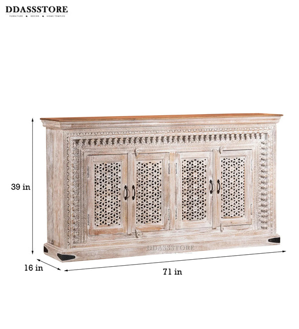 Rustic White Solid wood HandCarved Console & Side Table - D'DASS Store