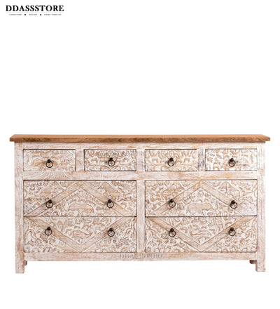 Rustic White Solid wood HandCarved Console & Side Table - D'DASS Store