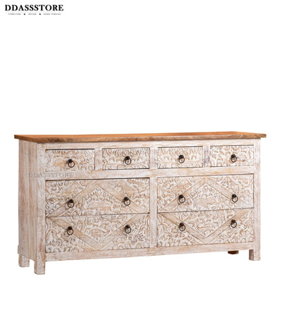 Rustic White Solid wood HandCarved Console & Side Table - D'DASS Store