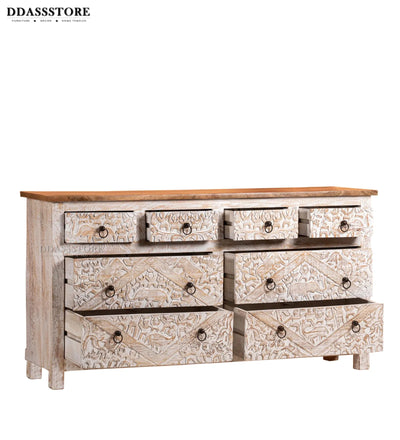 Rustic White Solid wood HandCarved Console & Side Table - D'DASS Store