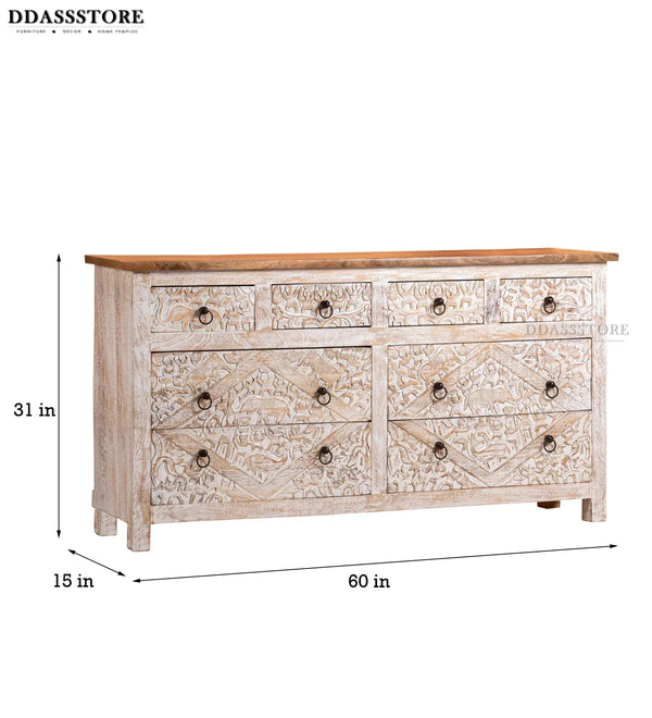 Rustic White Solid wood HandCarved Console & Side Table - D'DASS Store