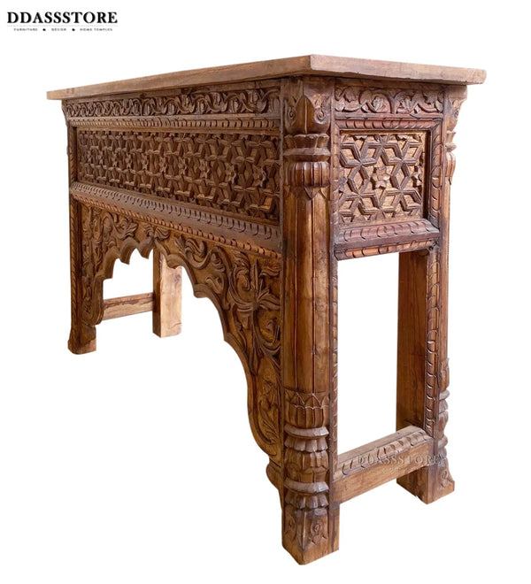 Rustic Natural Solid wood HandCarved Console & Side Table - D'DASS Store