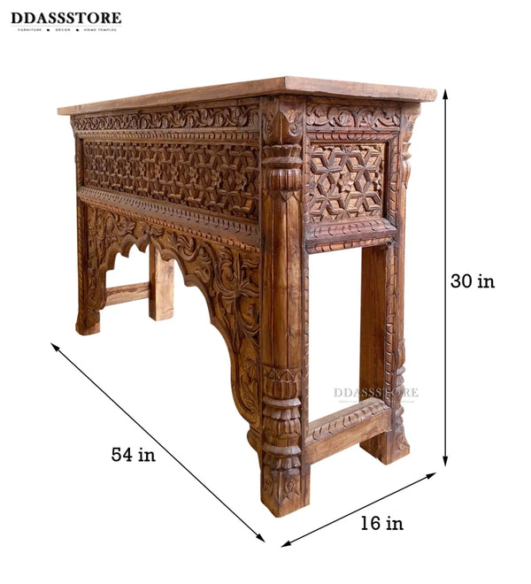 Rustic Natural Solid wood HandCarved Console & Side Table - D'DASS Store