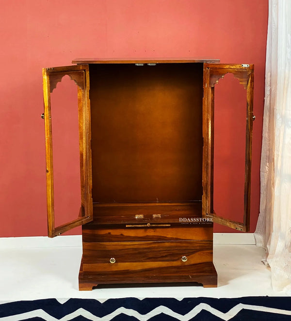 Veneer and Sheesham Wooden Pooja Mandir With Door For Home & Office - D'DASS Store