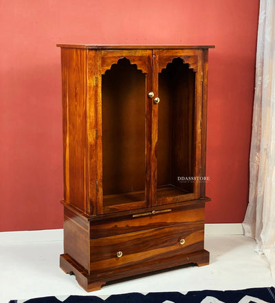 Veneer and Sheesham Wooden Pooja Mandir With Door For Home & Office - D'DASS Store
